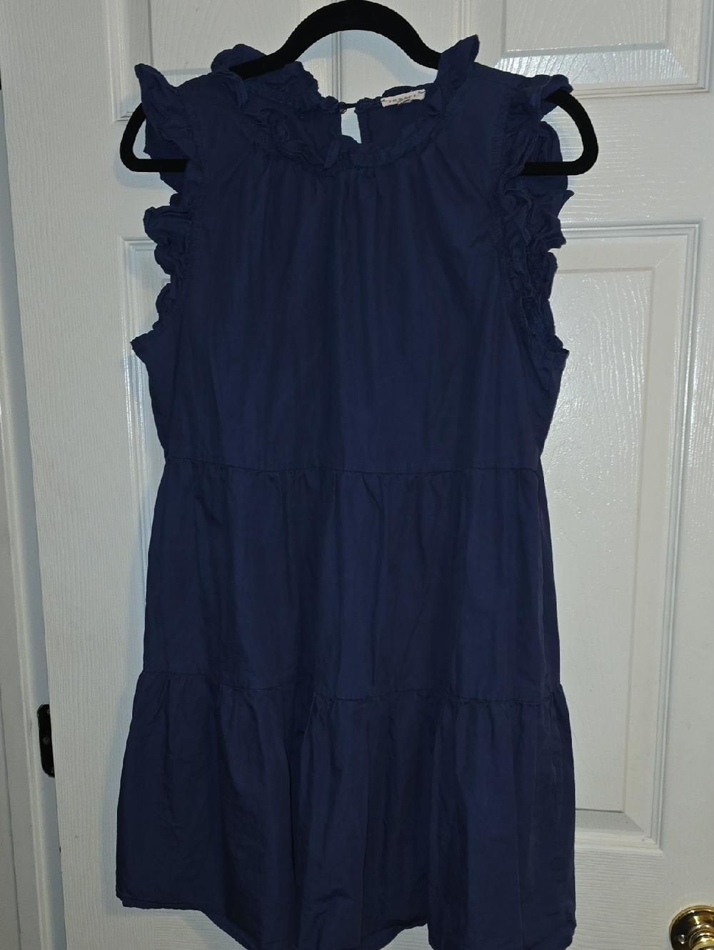 JODIFL Navy Ruffle Sleeve Tiered Dress
